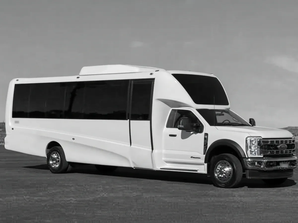 2024 Ford F550 Luxury Coach 27-Passenger 2024 Ford F550 Luxury Coach 27-Passenger in white, available to rent
