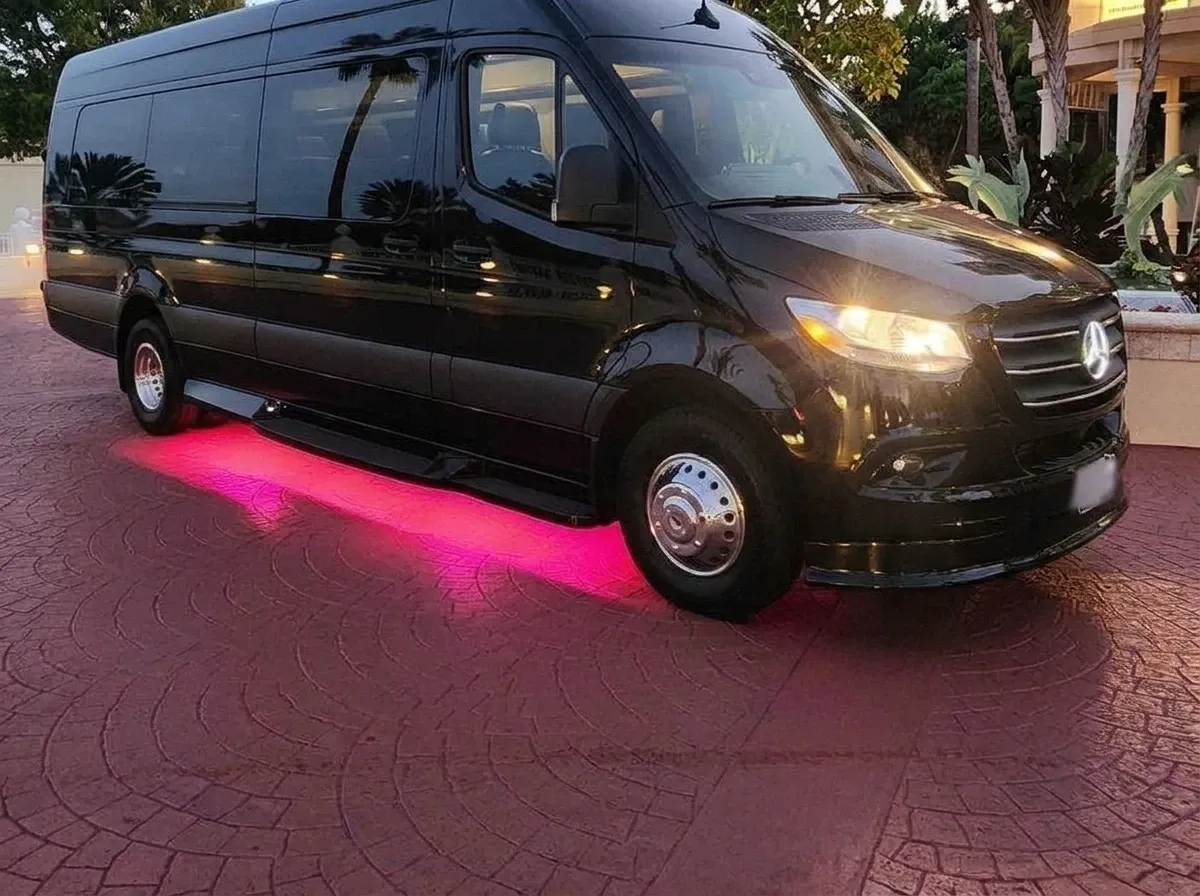 Black Mercedes-Benz Sprinter Limousine (Sylvester) 2026 Mercedes-Benz Sprinter Limousine (Sylvester) in black, available to rent