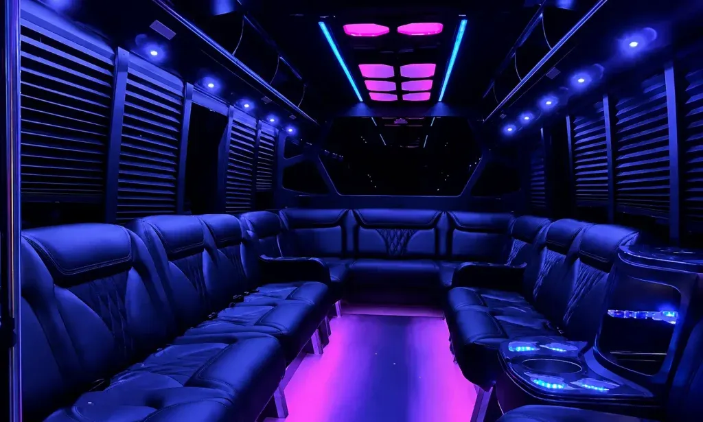 White 26 Passenger Party Bus for party bus rental