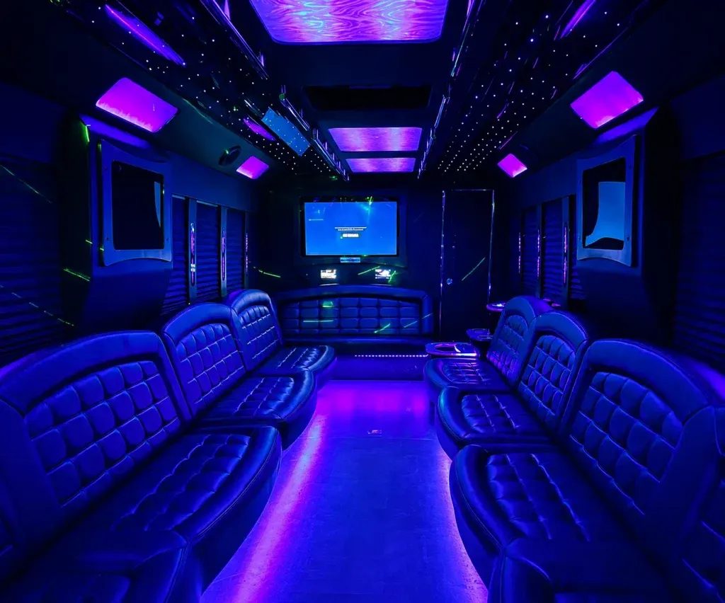 White 34 Passenger Party Bus for party bus rental