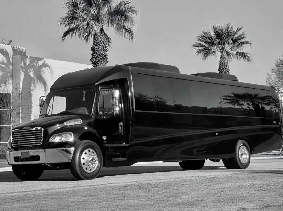 39-Passenger Luxury Coach Shuttle in black, available to rent