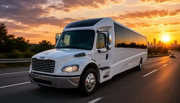 40 Passenger Shuttle Bus in white, available to rent
