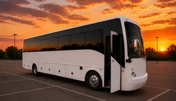50 Passenger Motor Coach in white, available to rent