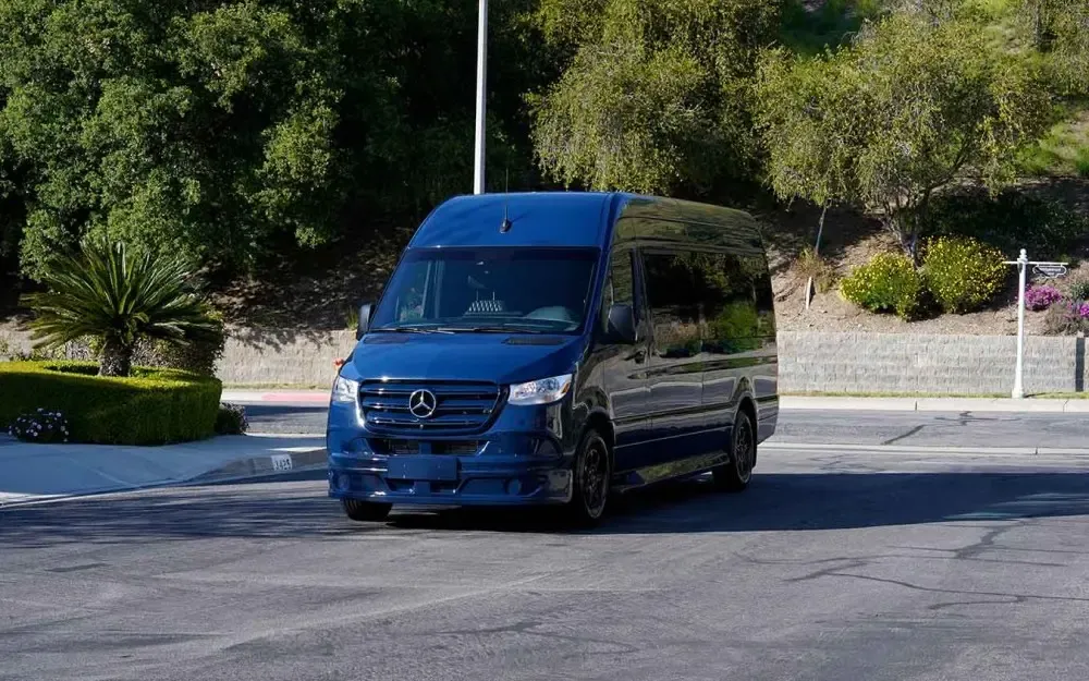 Blue Luxury Sprinter Shuttle Van for minibus rental