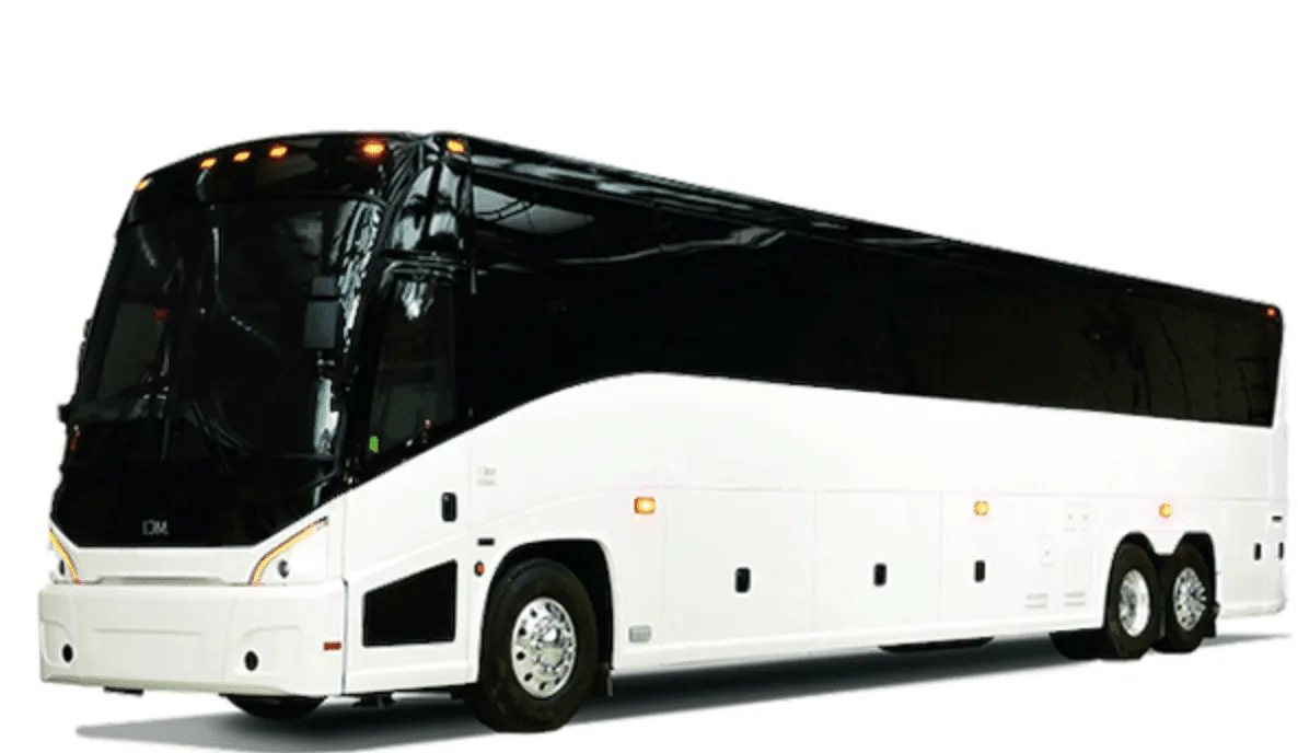 56 Passenger Charter Bus in white, available to rent