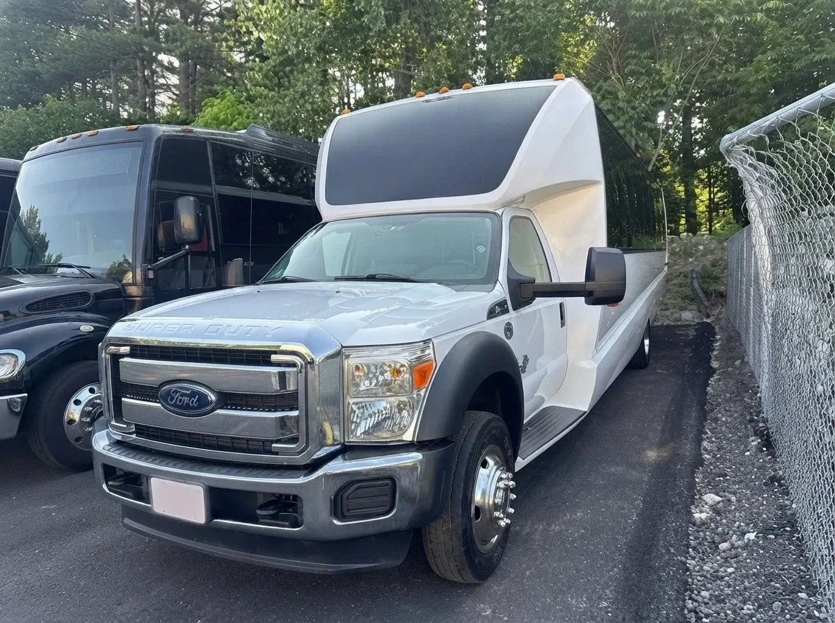 Ford 550 Mini Coach in white, available to rent