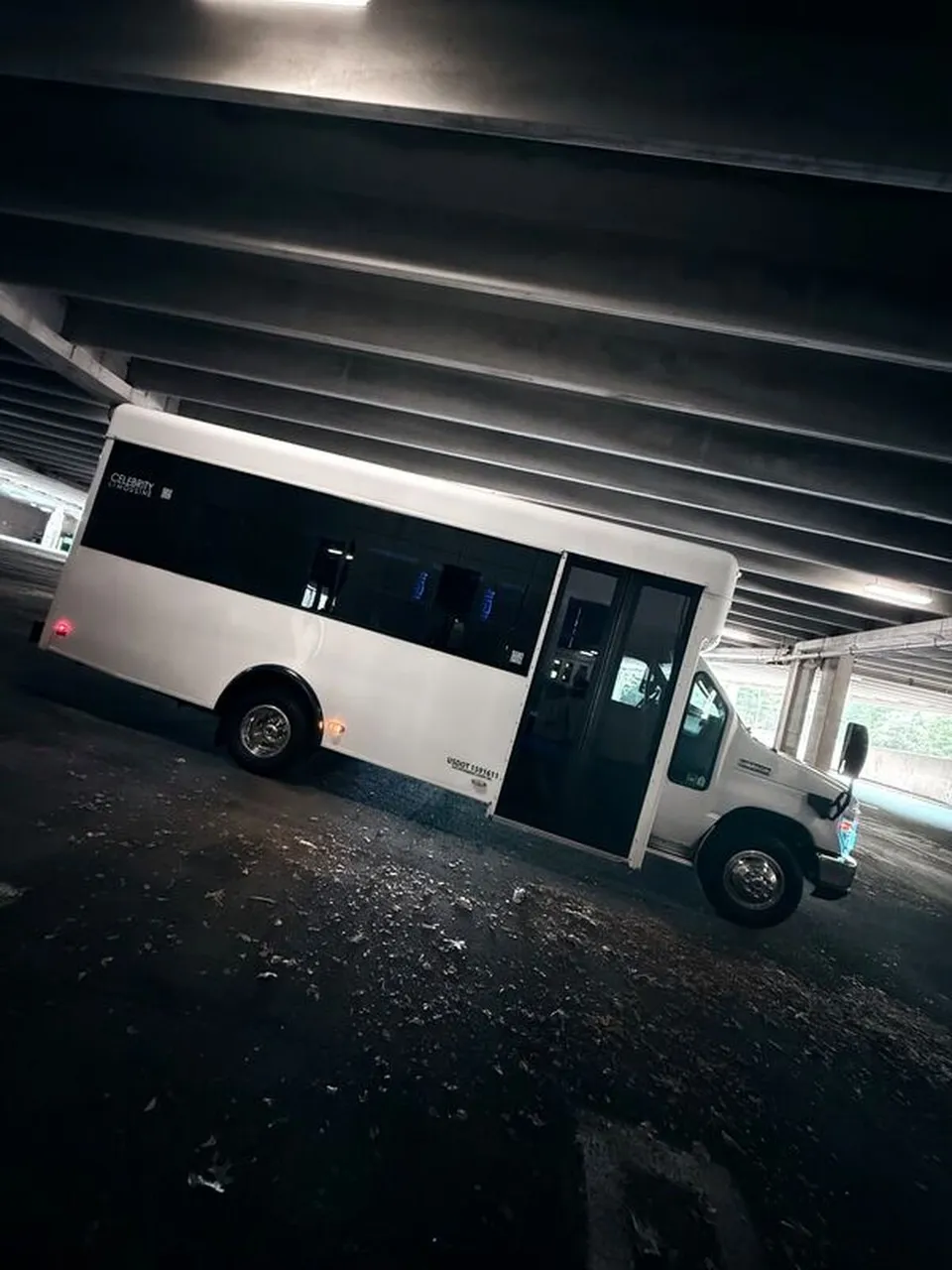 White Ford E-450 Series Party Bus exterior for party bus rental