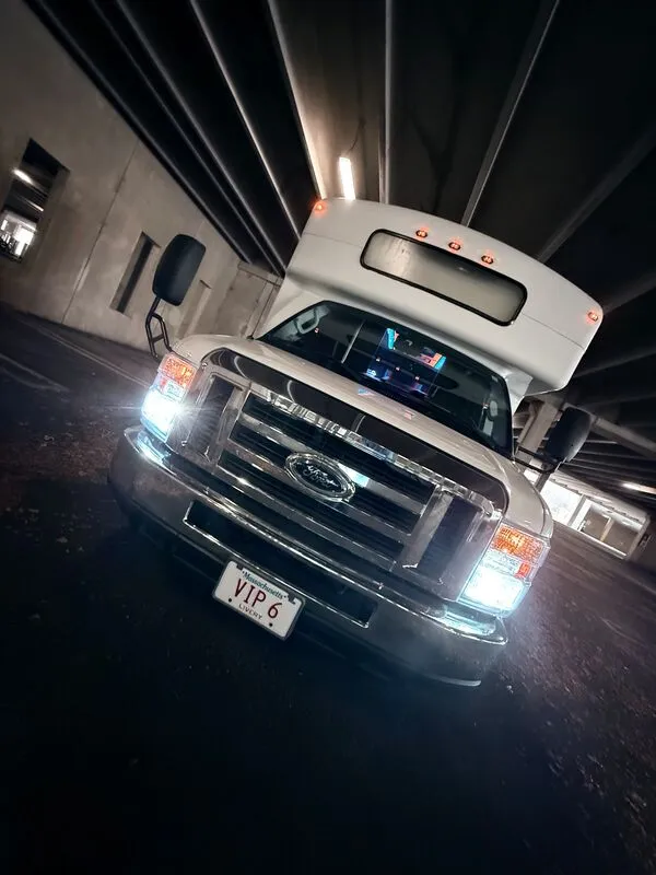 White Ford E-450 Series Party Bus exterior, photo 5 for party bus rental