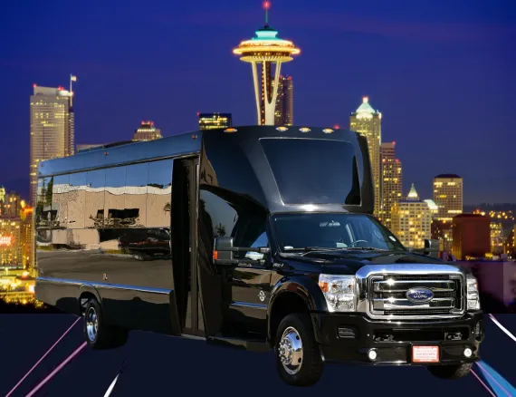 28 Passenger Ford F550 Executive VIP Mini Coach in black, available to rent