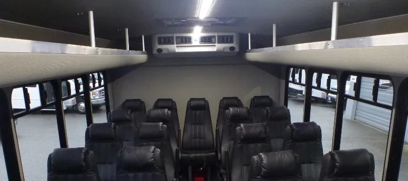 32 Passenger Ford F600 Executive VIP Shuttle Bus – seating, overhead parcel racks
