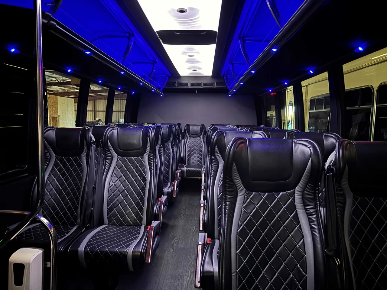 Ford Mini Moto interior with LED ceiling lighting for minibus rental