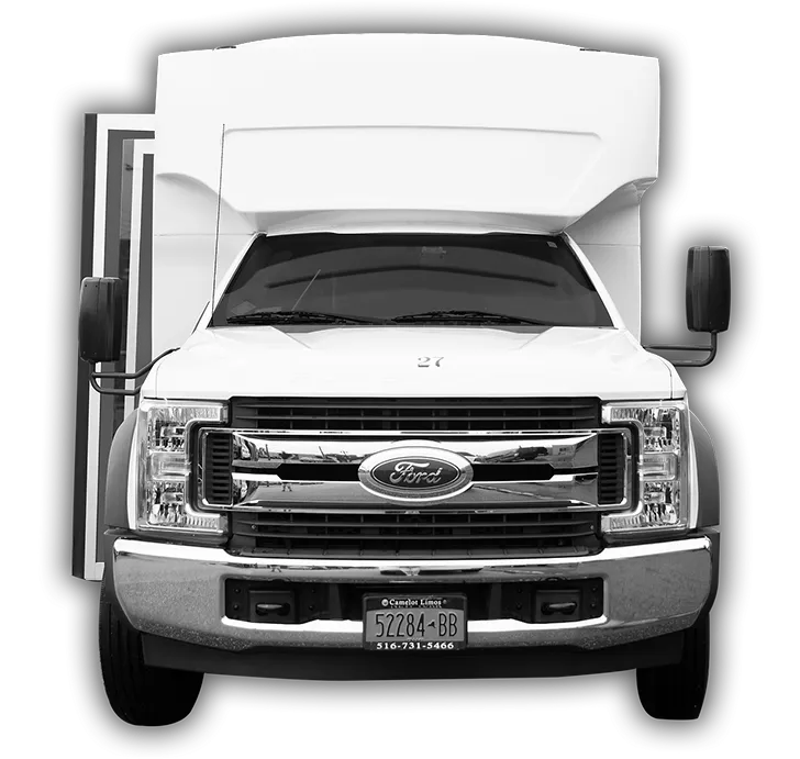 White Limousine Bus exterior for party bus rental