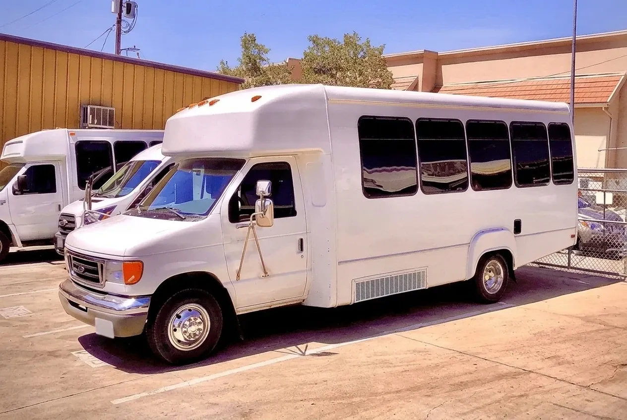 Limousine Party Bus in white, available to rent