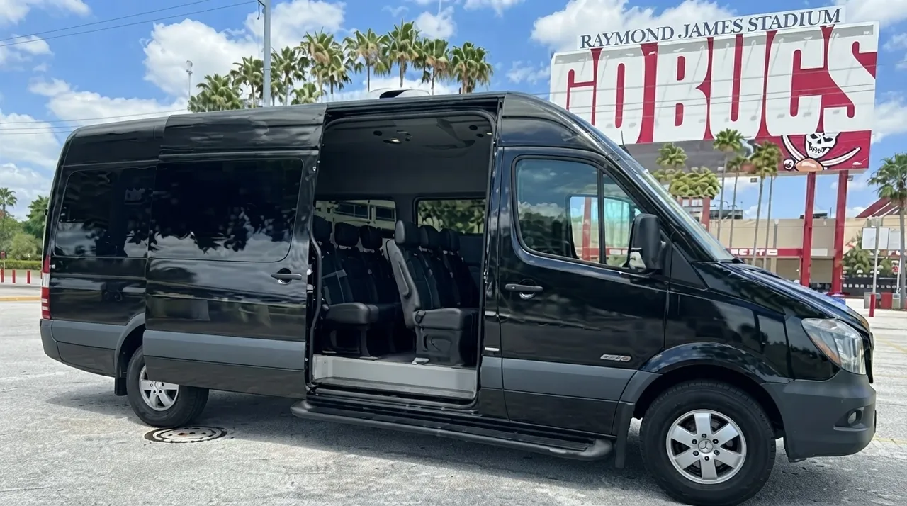 Mercedes-Benz Sprinter Van in black, available to rent