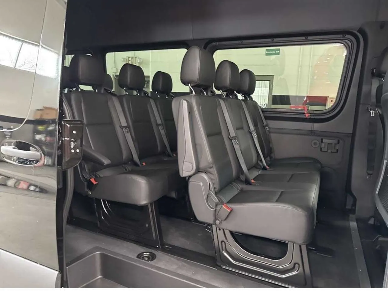 Mercedes Executive Sprinter interior with passenger seat belts for minibus rental