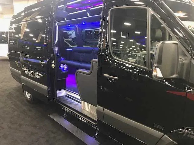 Black Mercedes-Benz Party Bus exterior for party bus rental
