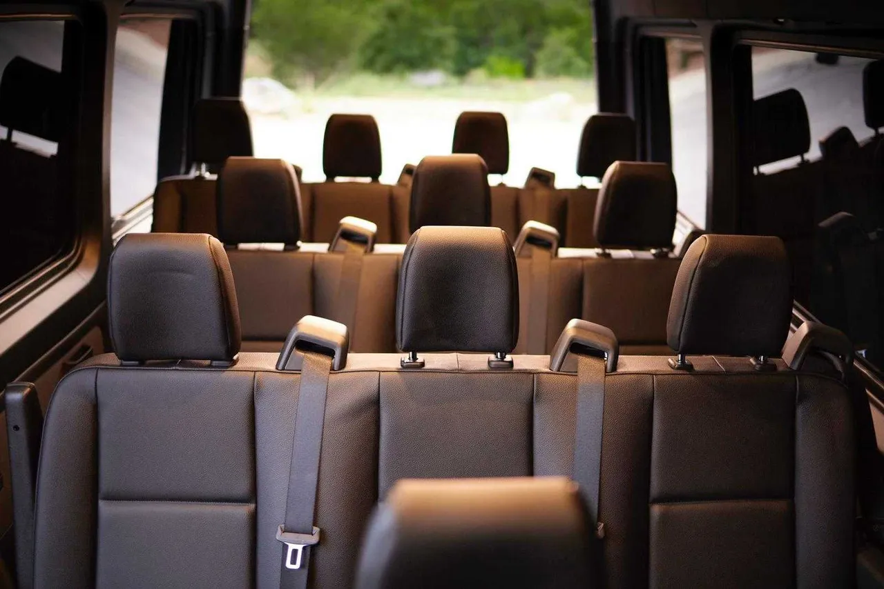Mercedes-Benz Sprinter Mercedes-Benz Sprinter interior with passenger seat belts for minibus rental