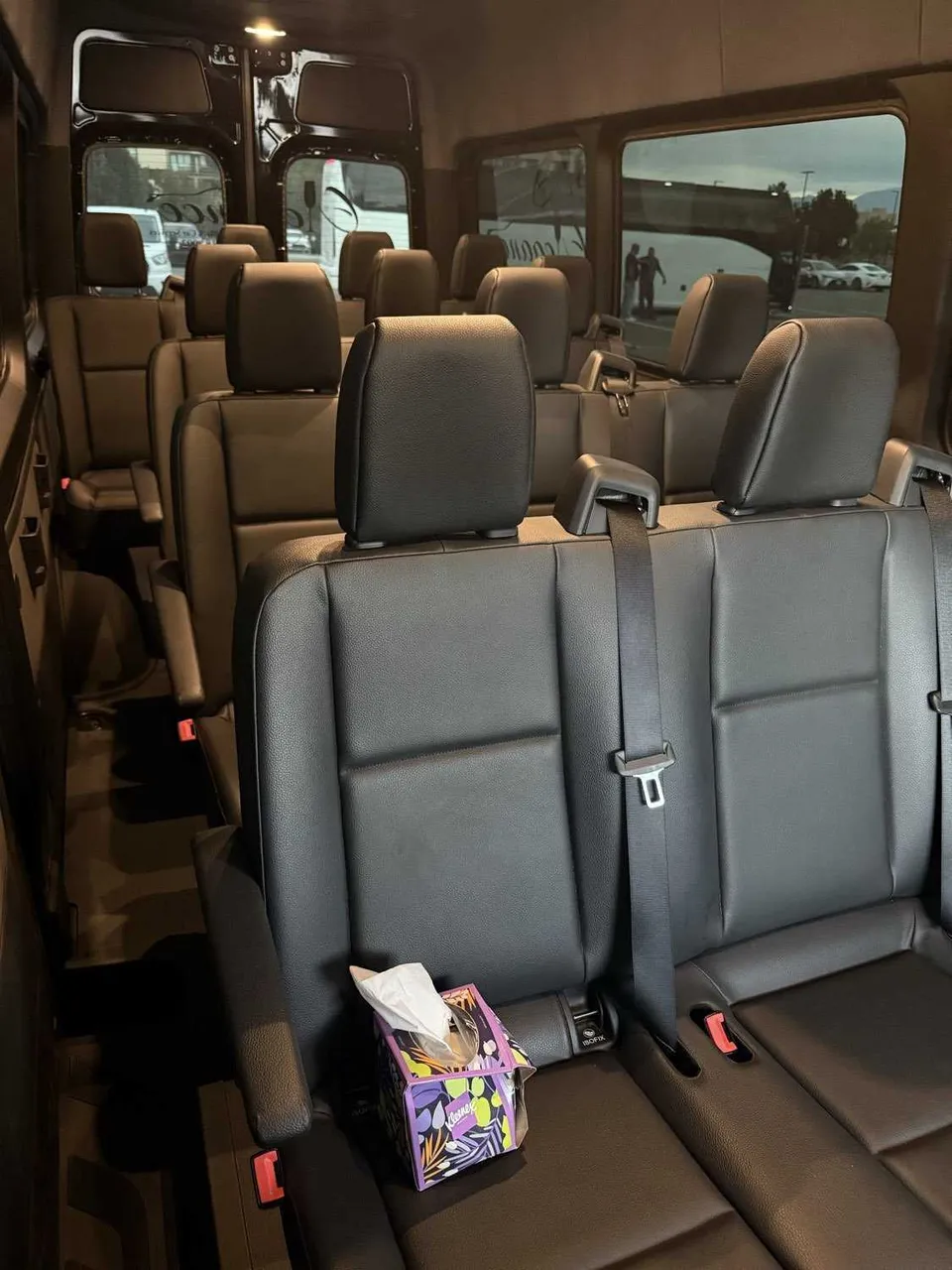 Mercedes-Benz Sprinter interior with passenger seat belts, photo 2 for minibus rental