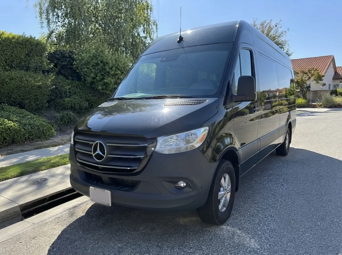 Black Mercedes Sprinter Van Mercedes Sprinter Van in black, available to rent