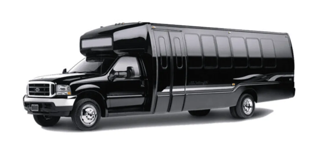 28 Passenger Mini Coach in black, available to rent