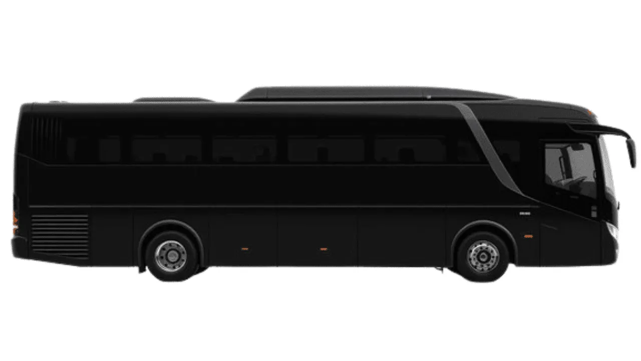 56 Passenger Motorcoach in black, available to rent