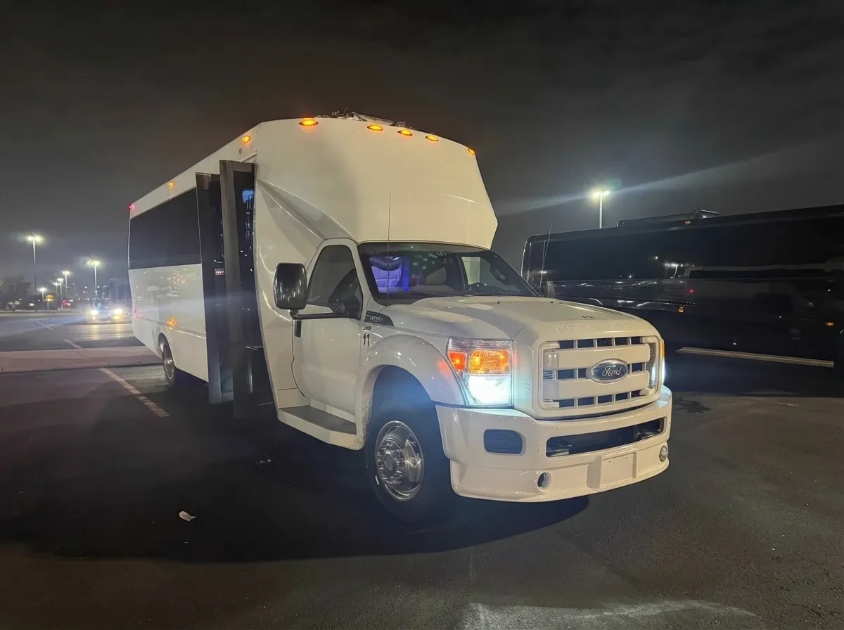 White 24 Passenger Party Bus 24 Passenger Party Bus in white, available to rent
