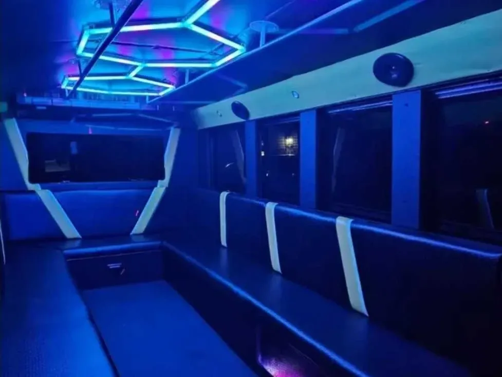 White Party Time Bus Party Time Bus in white, available to rent