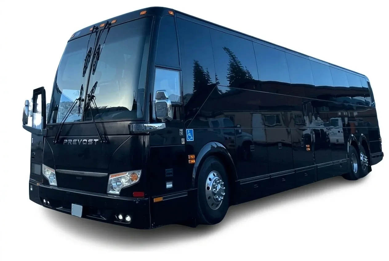 Black Prevost Motorcoach Prevost Motorcoach in black, available to rent