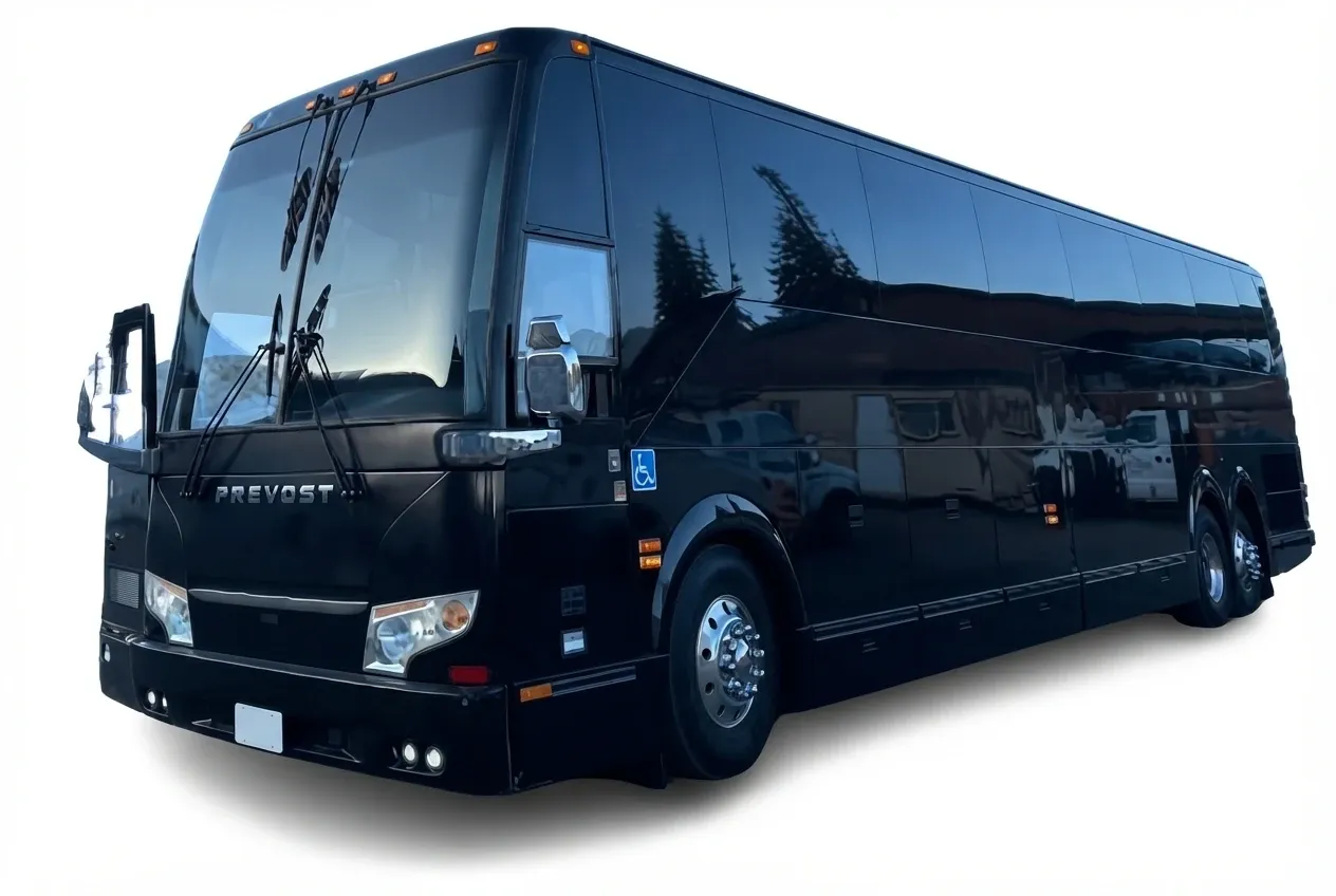 Black Prevost Motorcoach Prevost Motorcoach in black, available to rent