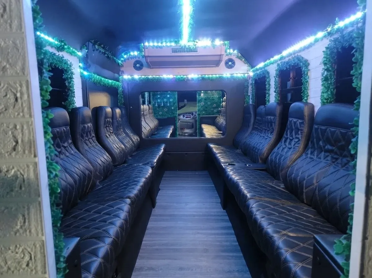 Rose Party Bus in pink, available to rent