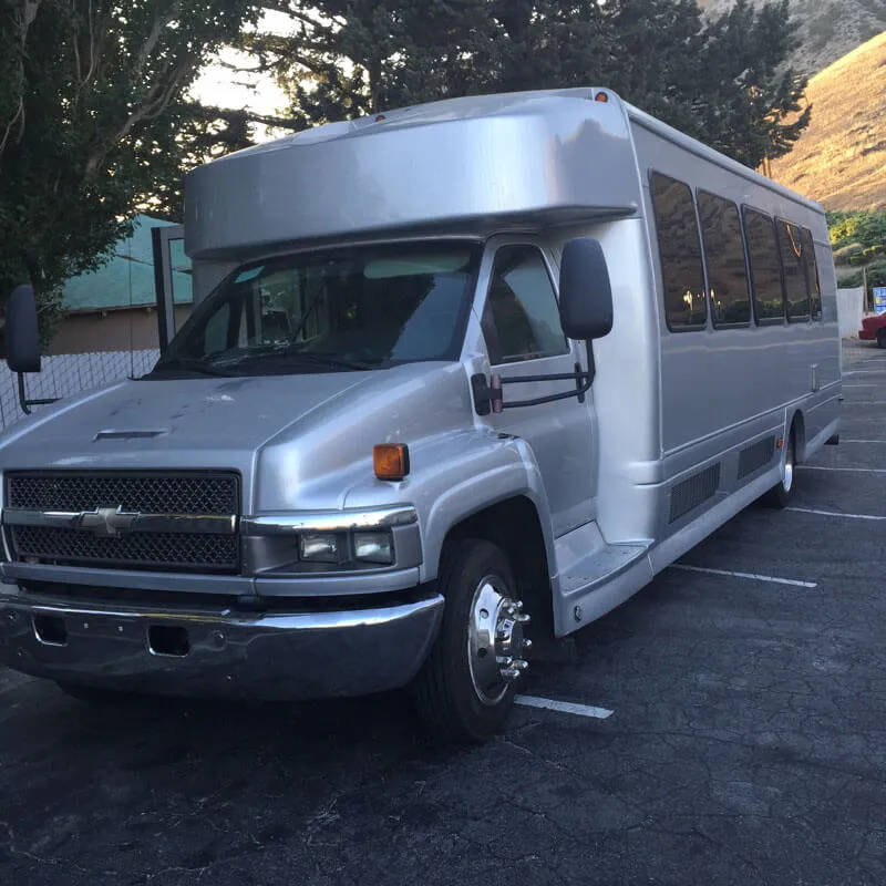 Silver Chevrolet Shuttle Bus for minibus rental