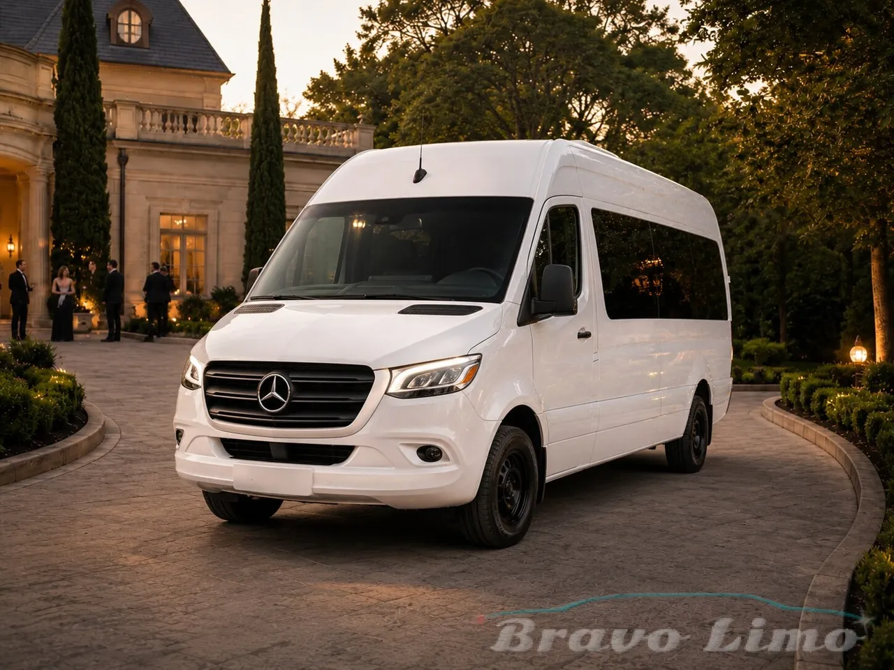 White Mercedes-Benz Sprinter for minibus rental
