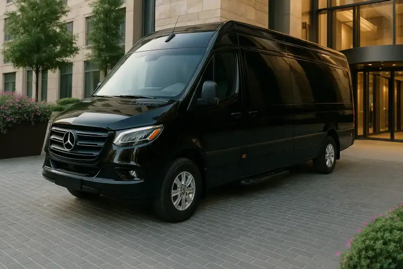 Black executive Sprinter for minibus rental
